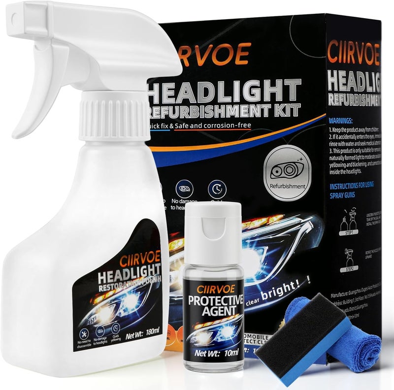 Ciirvoe Automotive Headlight Restoration Kit - Refurbishing Fluid & Polishing Cleaner for Oxidized, Yellowed Headlamps, Enhanced Hydrophobic Coating for Superior Gloss & Protection on All Vehicles - Image 1